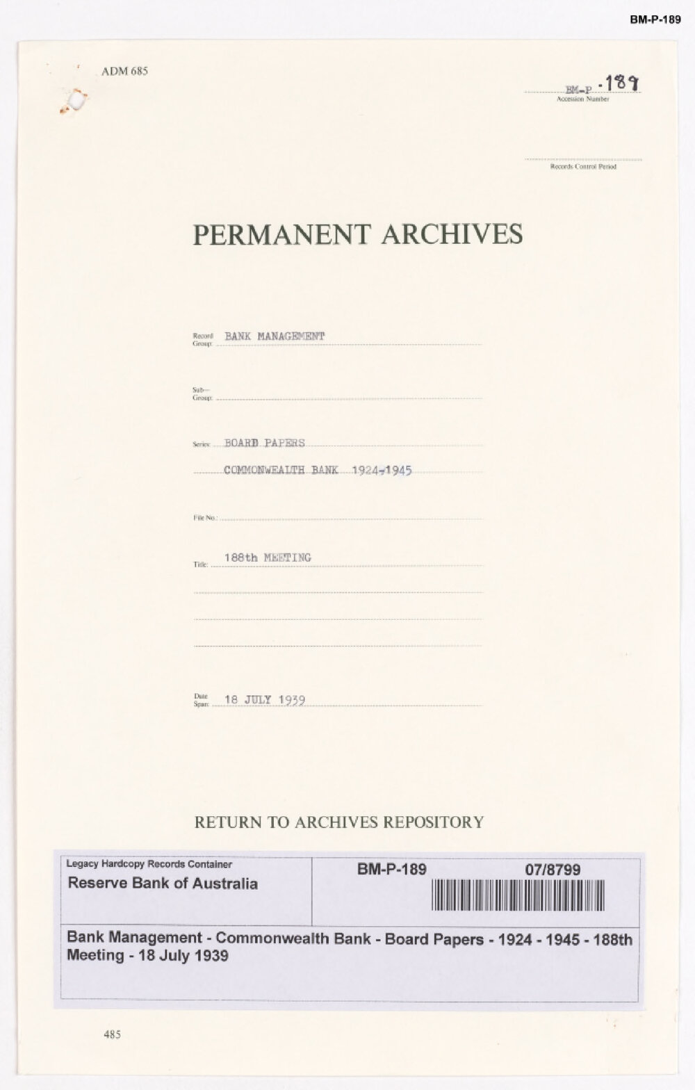 Bank Management - Commonwealth Bank - Board Papers - 1924 - 1945 ...
