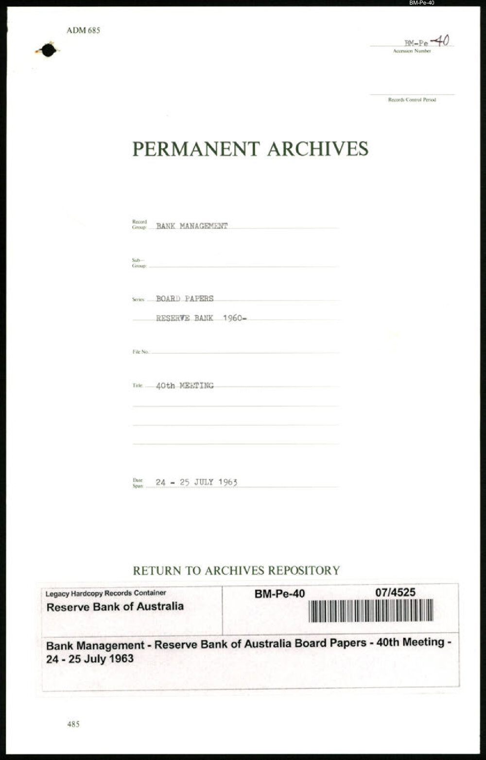 Bank Management - Reserve Bank of Australia Board Papers - 40th Meeting ...