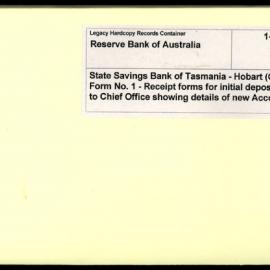 State Savings Bank of Tasmania - Hobart (Chief Office) - Specimen Forms - Form No. 1 - Receipt forms for initial deposits with duplicates to be forwarded to Chief Office showing details of new Accounts. No's 601-700 - 1900-1909