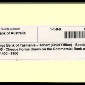 State Savings Bank of Tasmania - Hobart (Chief Office) - Specimen Forms - Form No. 55 - Cheque Forms drawn on the Commercial Bank of Tasmania Ltd. No's 1301-1400 - 1900