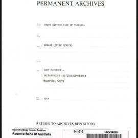 State Savings Bank of Tasmania - Hobart (Chief Office) - Lost Passbook - Declarations & Correspondence - Champion, Louis - 1911