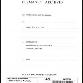 State Savings Bank of Tasmania - Hobart (Chief Office) - Lost Passbook - Declarations & Correspondence - Clarkson, Elizabeth - 1912