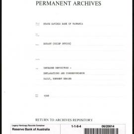 State Savings Bank of Tasmania - Hobart (Chief Office) - Deceased Depositors - Declarations & Correspondence - Daily, Herbert Edward - 1908