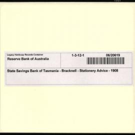 State Savings Bank of Tasmania - Bracknell - Stationery Advice - 1908