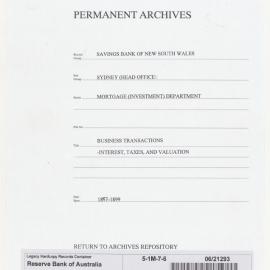 Savings Bank of New South Wales - Sydney (Head Office) - Mortgage (Investment) Department - Business Transactions - Interest, Taxes and Valuation - 1897 - 1899