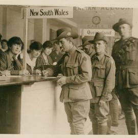 London - Strand Branch, opening 1 October 1917: Australian soldiers doing business after opening