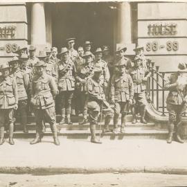 London - Premises 36-38 New Broad St.: Australian soldiers on entrance steps (view i)
