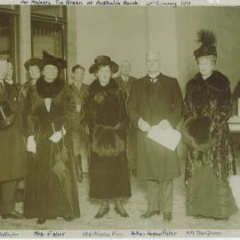 Visitors to the Strand Branch, London - HM the Queen and Princess Mary - 21 February 1919, with  Andrew Fisher, The Australian High Commissioner to the United Kingdom