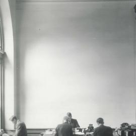London branch, Old Jewry - Wall area for left-hand mural, panel No. 1 and edge of panel No. 2 showing