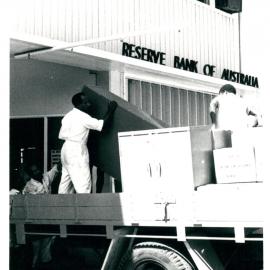 The Bank at Work - Branches - Port Moresby - Exterior - Unloading a cabinet at new premises - 7 June 1969