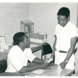 Bank's Functions - PNG Division - Educational Facilities for Indigens - PNG Bankers College - Trainees practicing the opening of Savings Bank Accounts - 1968