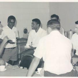 Bank's Functions - PNG Division - Educational Facilities for Indigens - PNG Bankers College - Professor Johnson chatting with course members during coffee break - 1968