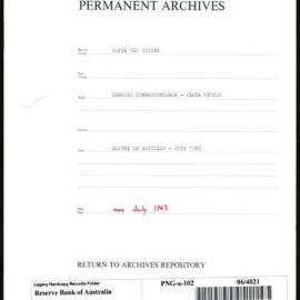 Papua New Guinea - Report on Activities - July 1963