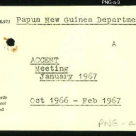 Papua New Guinea - ACCENT - Meeting - January 1967
