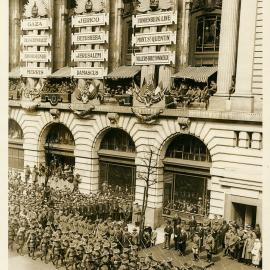 Premises - Branches - Commonwealth Bank London, The Strand - The Prince of Wales takes the salute outside Australia House as a procession of Australian troops pass by on the 1st Anzac Day - 25 April 1919