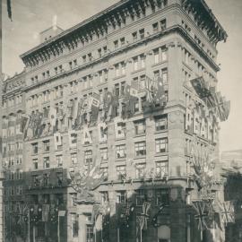 Peace Celebrations July 1919 - Head Office decorations, view from Pitt Street - 21 July 1919
