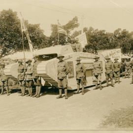 Sixth War Loan Campaign activities in Western Australia - Tank Week, April 1918: Perth tank and military escort