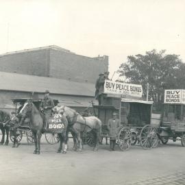 Second Peace Loan Campaign in Vic. - Mounted bugler, caged lion and kangaroo which paraded Melbourne streets during the Loan raising