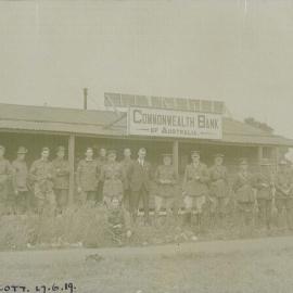 Commonwealth Bank - Branches - Hurdcott (Military Branch UK) - Exterior of premises and staff - 27 June 1919 (plate 108)