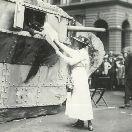 Commonwealth Bank - Sixth War Loan Campaign Activities - Tank Week NSW - April 1918 - Tank in Moore Street (now Martin Place) and speakers (plate 159)