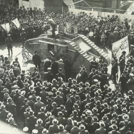 Sixth War Loan Campaign activities NSW - Tank Week, April 1918 - Tank in Moore Street and speakers (plate 162)