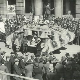 Sixth War Loan Campaign activities NSW - Tank Week, April 1918 - Tank in Moore Street and speakers (plate 163)
