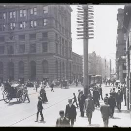 Sydney - View in Pitt Street looking north showing Mutual Life Building, Martin Place Crossing, Stock Exchange, CBA site c.1913 (plate 210)