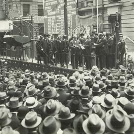 Seventh War Loan Campaign Activities in Sydney - Presentation of Honour Flags on Destroyer in Moore Street - 4 October 1918 (plate 309)