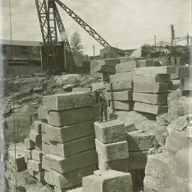 Commonwealth Bank  - Head Office cnr Pitt Street & Martin Place - Construction - Cutting stone in quarry - 23 September 1915 (plate 398)