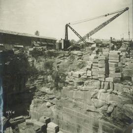 Commonwealth Bank - Head Office cnr Pitt Street & Martin Place - Construction - Cutting stone in quarry - 23 September 1915 (plate 399)