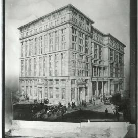 Commonwealth Bank - Head Office cnr Pitt Street & Martin Place - Architect's impressions of new premises - Sketch of Head Office - Showing one of the ideas for 1931 extension (view 1) (plate 635)