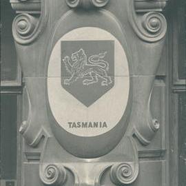 Commonwealth Bank - Head Office cnr Pitt Street & Martin Place - Exterior - Shields bearing State emblem of Tasmania - c.1916  (plate 657)