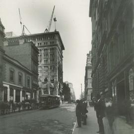 Commonwealth Bank - Head Office cnr Pitt Street & Martin Place - Construction - View from northern end of Pitt Street - 11 April 1916 (plate 709)