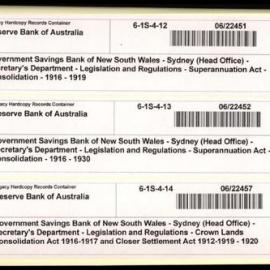 Government Savings Bank of New South Wales - Sydney (Head Office) - Secretary's Department - Legislation and Regulations - Superannuation Act - Consolidation - 1916 - 1919