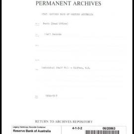 State Savings Bank of Western Australia - Perth (Head Office) - Staff Records - Staff Files - Clifton, W.G. - 1904-1927