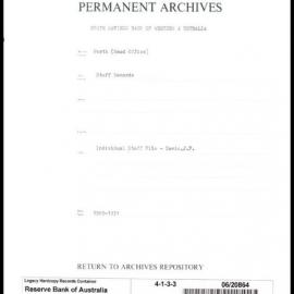 State Savings Bank of Western Australia - Perth (Head Office) - Staff Records - Staff Files - Davis, J.F. - 1903-1931