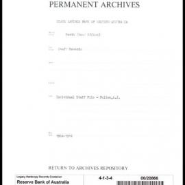 State Savings Bank of Western Australia - Perth (Head Office) - Staff Records - Staff Files - Fallon, A.J. - 1904-1916