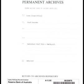 State Savings Bank of Western Australia - Perth (Head Office) - Staff Records - Staff Files - Smith, A.F. - 1905-1931