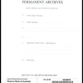 State Savings Bank of Western Australia - Perth (Head Office) - Staff Records - Staff Files - Smith, Henry - 1921-1929