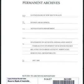 Savings Bank of New South Wales - Sydney (Head Office) - Accountant's Department - Statements of Accounts and Balance Sheets - Comparative Statement of business figures relating to Charges Account, Mortgages, debentures, depositors etc. - 1887-1888