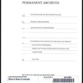 Savings Bank of New South Wales - Sydney (Head Office) - Accountant's Department - Statements of Accounts and Balance Sheets - Accounts Summaries - Work List of Balance Sheets in Hand and Completed - 1832 - 1881