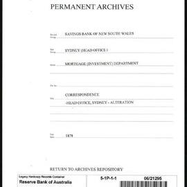 Savings Bank of New South Wales - Sydney (Head Office) - Premises - Correspondence - Head Office, Sydney - Alteration - 1878