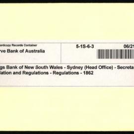 Savings Bank of New South Wales - Sydney (Head Office) - Secretarial - Legislation and Regulations - Regulations - 1862