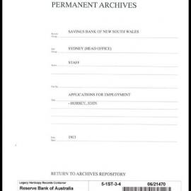 Savings Bank of New South Wales - Sydney (Head Office) - Staff - Applications for Employment - Horsey, John - 1913