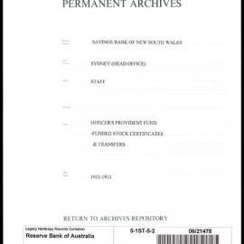 Savings Bank of New South Wales - Sydney (Head Office) - Staff - Officers' Provident Fund - Funded Stock Certificates and Transfers - 1911-1913