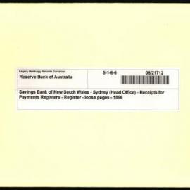 Savings Bank of New South Wales - Sydney (Head Office) - Receipts for Payments Registers - Register - loose pages - 1866