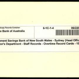Government Savings Bank of New South Wales - Sydney (Head Office) - Chief Inspector's Department - Staff Records - Overtime Record Cards - 1924-1932