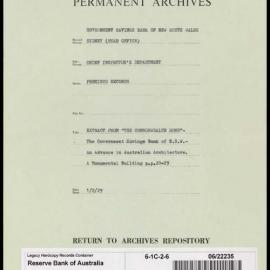 Government Savings Bank of New South Wales - Sydney (Head Office) - Chief Inspector's Department - Premises Records - Extract from "The Commonwealth Home"  - 1 Feb. 1929