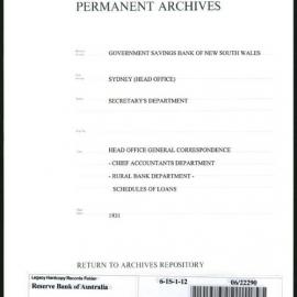 Government Savings Bank of New South Wales - Sydney (Head Office) - Secretary's Department - Head Office General Correspondence - Chief Accountants Department - Rural Bank Department - Schedules of Loans - 1931