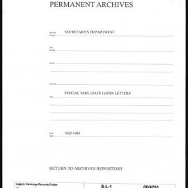 Secretary's Department - Special Mail (Safe Hand) Letters (Indexed)